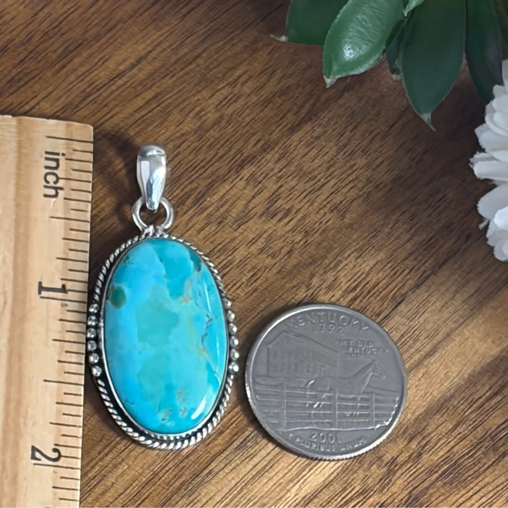 Southwest Boho 925 Genuine Mohave Turquoise Pendant Navajo Pearl Style Necklace - Picture 5 of 5
